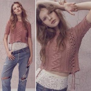 Knitz Rose Pink Wythe Crop Cable Sweater